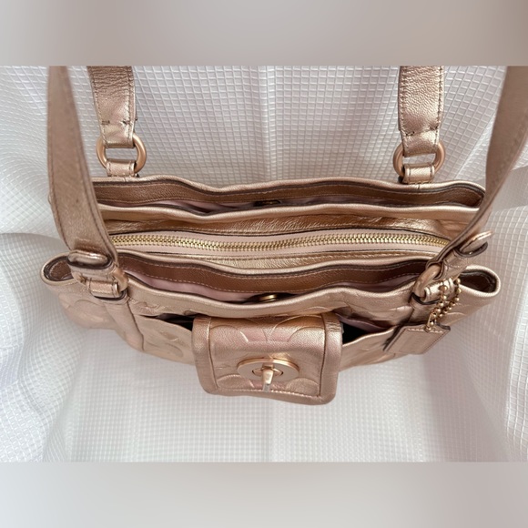 SOLD Coach Leather Handbag Metallic Rose Gold 13607 Tote Purse Bag Monogram - Picture 5 of 7